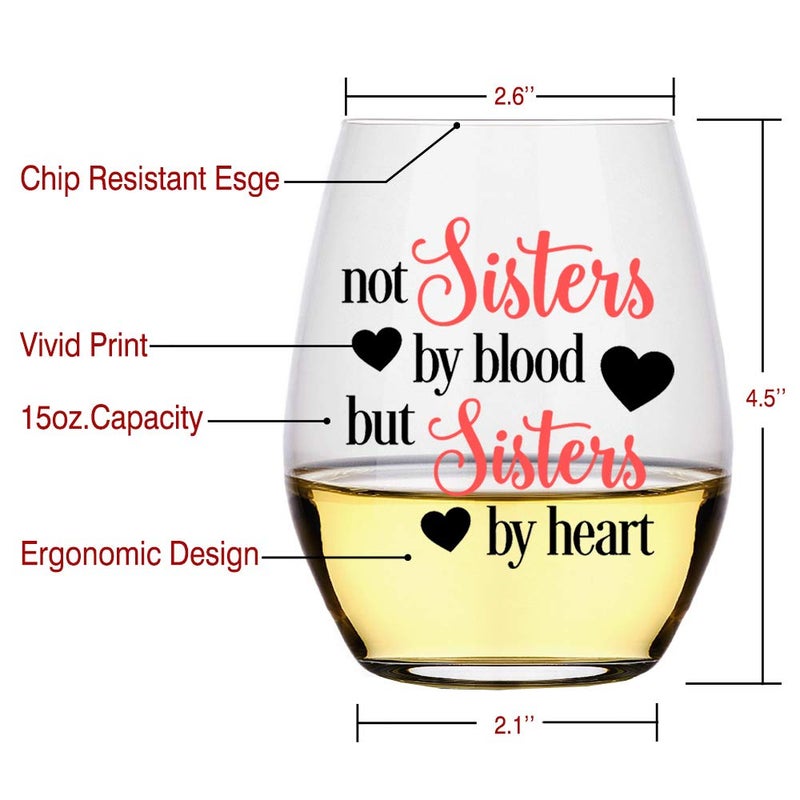 Perfectinsoy Funny Sister Stemless Wine Glass - Sister Not By Blood - Friendship Gifts for Women Friend - Birthday Gifts for Her BFF - Long Distance Friendship Present for Soul Bestietie - Image 2